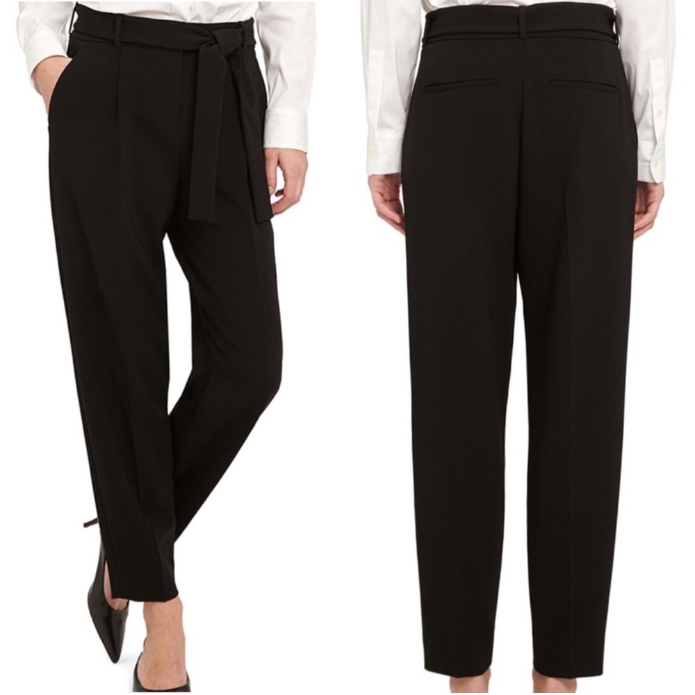 Theory Sash Tie Waist Pant Black Crepe Size 2